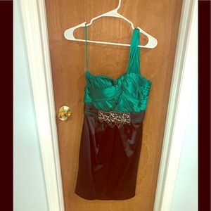 Neiman Marcus One Shoulder Green and Black Dress